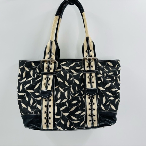 Isabella Fiore Vintage Beaded Embroidered Canvas Leather‎ Purse Bag, Black/Cream - Picture 4 of 10